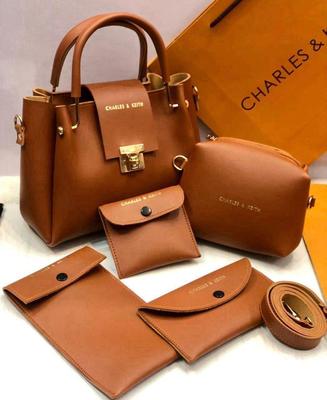Stylish Leather Hand Bag Set for Girls - 5 Pcs Collection