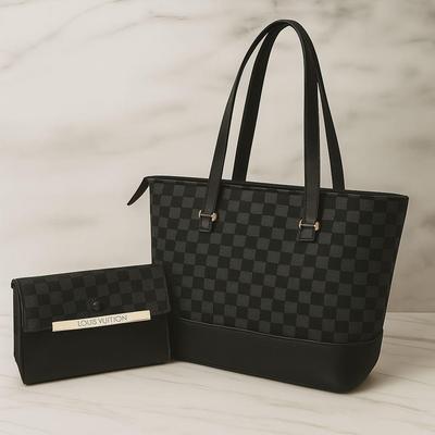 Chic Girl's Printed Rexine Tote Bag - 2 Pcs Style Set