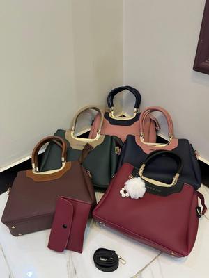 Women's PU Leather Plain Hand Bag Set