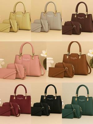 Stylish Women's PU Leather Hand Bag Set - 3 Pcs in Black
