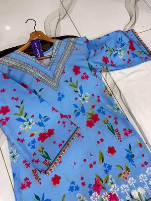 2 Pcs Women's Stitched Swiss Lawn Printed Shirt And Trouser