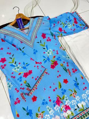 2 Pcs Women's Stitched Swiss Lawn Printed Shirt And Trouser