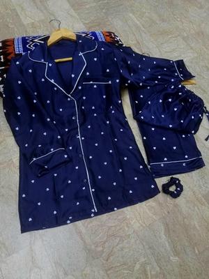 2 Pcs Women's Stitched Silk Printed Night Suit