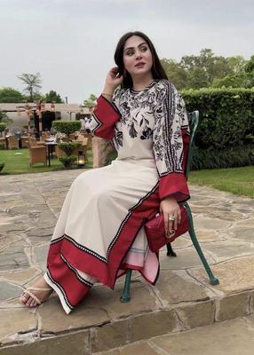 2 Pcs Women's Stitched Swiss Lawn Printed Shirt And Trouser