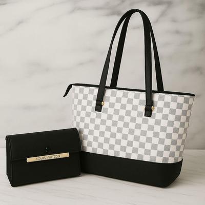 Chic Girl's Printed Rexine Tote Bag - 2 Pcs Style Set
