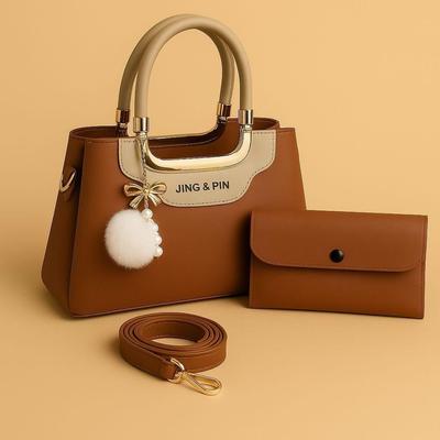 Women's PU Leather Plain Hand Bag Set
