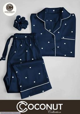 2 Pcs Women's Stitched Silk Printed Night Suit