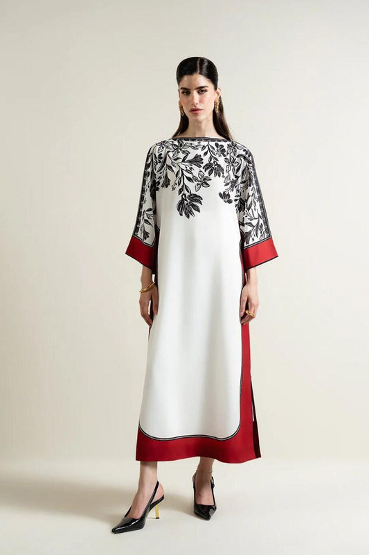 2 Pcs Women's Stitched Swiss Lawn Printed Shirt And Trouser
