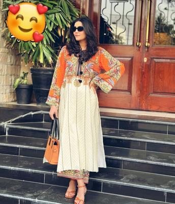 2 Pcs Women's Stitched Swiss Lawn Printed Shirt And Trouser