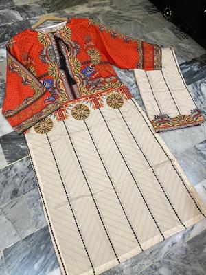 2 Pcs Women's Stitched Swiss Lawn Printed Shirt And Trouser