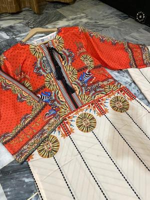 2 Pcs Women's Stitched Swiss Lawn Printed Shirt And Trouser